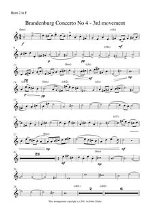 Partition cor 2 (en F), Brandenburg Concerto No.4, G major, Bach, Johann Sebastian