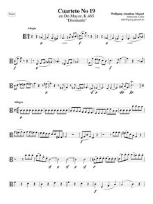Partition viole de gambe, corde quatuor No.19, Dissonance Quartet ; Dissonant Quartet par Wolfgang Amadeus Mozart