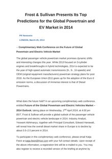 Frost & Sullivan Presents Its Top Predictions for the Global Powertrain and EV Market in 2014