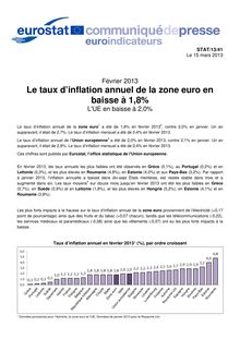 Europa, communiqué de presse: Le taux d’inflation annuel de la zone euro en baisse à 1,8%