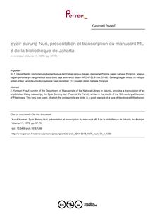 Syair Burung Nuri, présentation et transcription du manuscrit ML 8 de la bibliothèque de Jakarta - article ; n°1 ; vol.11, pg 57-70