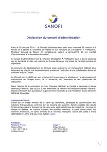 Sanofi - Déclaration du conseil d’administration