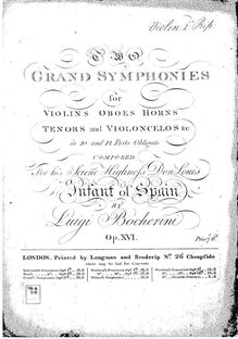 Partition violons II Ripieno, 6 Symphonies, G.503-508 (Op.12), D major, E♭ major, C major, D minor, B♭ major, A major