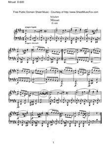 Partition complète, Minuet, D.600, Schubert, Franz