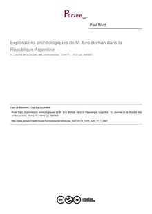Explorations archéologiques de M. Eric Boman dans la République Argentine  ; n°1 ; vol.11, pg 664-667