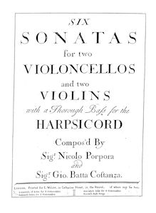 Partition violon 1 , partie, 6 sonates pour 2 violoncelles et 2 violons