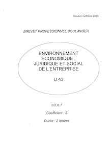 Environnement économique, juridique et social de l entreprise 2003 BP - Boulanger
