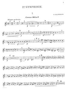 Partition cor 3, Symphony No.1 en G minor, 1re Symphonie, Kalinnikov, Vasily