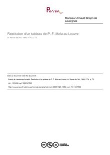 Restitution d un tableau de P. F. Mola au Louvre - article ; n°1 ; vol.74, pg 73-73