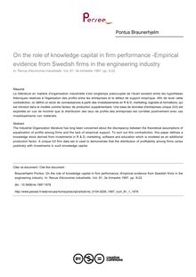 On the role of knowledge capital in firm performance -Empirical evidence from Swedish firms in the engineering industry - article ; n°1 ; vol.81, pg 9-22