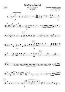Partition bassons 1, 2, Symphony No.34, C major, Mozart, Wolfgang Amadeus