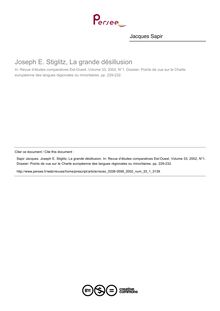 Joseph E. Stiglitz, La grande désillusion  ; n°1 ; vol.33, pg 229-232
