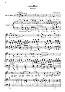 Partition No.1 - Abschied (Parting) [Low voix], 6 Gesänge, Op.11
