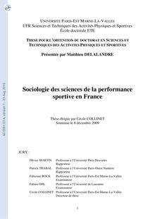 Sociologie des sciences de la performance sportive en France, Sociology of sports performance sciences in France