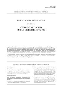 Formulaire de rapport convention (no 158) sur le licenciement, 1982