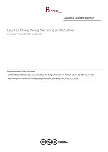 Lau Tzy Cheng Wong Nai Siong yu Xinfuzhou  ; n°1 ; vol.22, pg 244-246