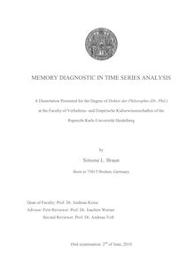 Memory diagnostic in time series analysis [Elektronische Ressource] / by Simone L. Braun