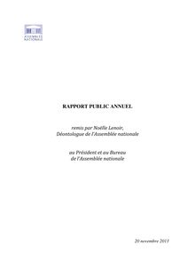 Rapport public annuel remis par Noëlle Lenoir, Déontologue de l'Assemblée nationale au Président et au Bureau de l'Assemblée nationale
