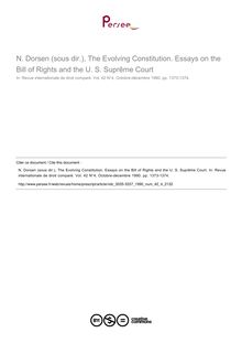 N. Dorsen (sous dir.), The Evolving Constitution. Essays on the Bill of Rights and the U. S. Suprême Court - note biblio ; n°4 ; vol.42, pg 1373-1374