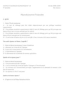 Macroéconomie Financière - Licence Sciences économiques L3 (2008/2009)
