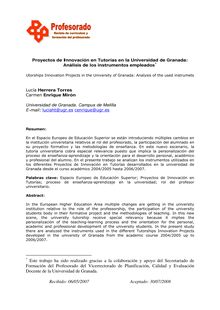 Proyectos de Innovación en Tutorías en la Universidad de Granada: Análisis de los instrumentos empleados (Utorships Innovation Projects in the University of Granada: Analysis of the used instrumets)