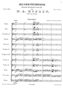 Partition Overture, Der Schauspieldirektor, The Impresario, Mozart, Wolfgang Amadeus