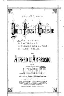 Partition A. Andantino, 4 Pièces d orchestre, Op.3, D Ambrosio, Alfredo