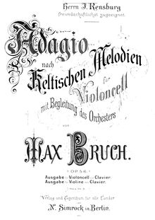 Partition de piano et partition de violoncelle, Adagio nach keltichen Melodien par Max Bruch