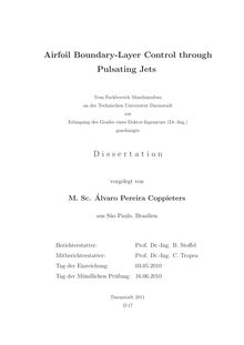 Airfoil boundary-layer control through pulsating jets [Elektronische Ressource] / vorgelegt von Álvaro Pereira Coppieters