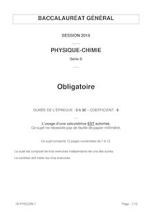 BAC S PONDICHERY 2018 SUJET Physique chimie OBLIGATOIRE