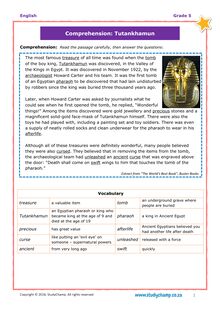 Grade 5 English: Comprehension - Tutankhamun