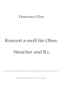 Partition complète, hautbois Concerto en A minor, A minor, Elmi, Domenico
