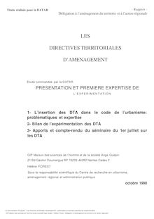 Les Directives territoriales d aménagement : présentation et première expertise de l expérimentation