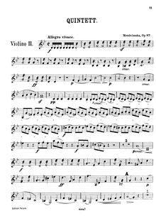 Partition violon 2, corde quintette No.2, Op.87, B♭ Major, Mendelssohn, Felix
