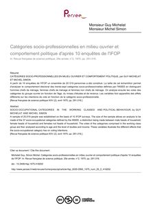 Catégories socio-professionnelles en milieu ouvrier et comportement politique d après 10 enquêtes de l IFOP - article ; n°2 ; vol.25, pg 291-316