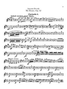 Partition clarinette 1, 2 (B♭, A), My Homeland, Domov můj, Dvořák, Antonín