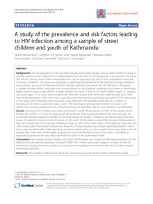 A study of the prevalence and risk factors leading to HIV infection among a sample of street children and youth of Kathmandu