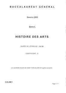 Histoire des arts 2003 Littéraire Baccalauréat général