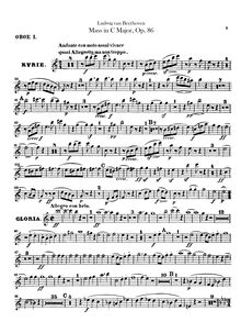 Partition hautbois 1, 2, Mass en C, Op.86, C major, Beethoven, Ludwig van