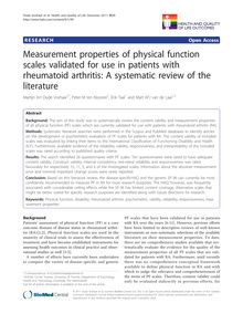 Measurement properties of physical function scales validated for use in patients with rheumatoid arthritis: A systematic review of the literature