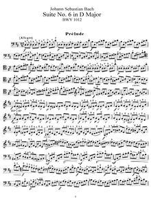 Partition complète, violoncelle  No.6, D major, Bach, BMW 1012 Johann Sebastian par Johann Sebastian Bach