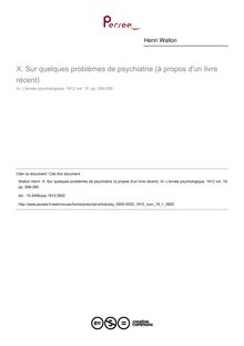 Sur quelques problèmes de psychiatrie (à propos d un livre récent) - article ; n°1 ; vol.19, pg 268-280