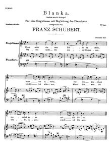 Partition complète, Blanka, D.631, Das Mädchen, A minor, Schubert, Franz