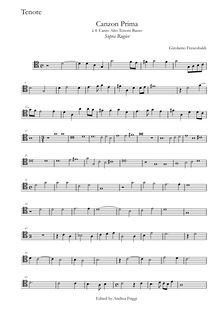 Partition ténor (ténor clef), Canzon Prima à , Canto Alto ténor Basso