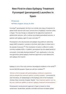 New First-in-class Epilepsy Treatment Fycompa® (perampanel) Launches in Spain