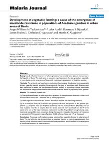 Development of vegetable farming: a cause of the emergence of insecticide resistance in populations of Anopheles gambiaein urban areas of Benin