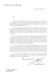 Lettre de François Hollande à Felipe VI
