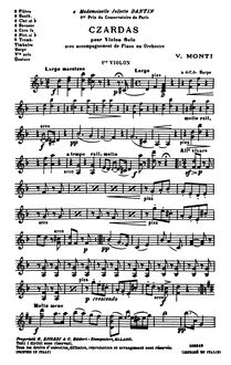 Partition violons I, Csárdás, Czardas, Monti, Vittorio