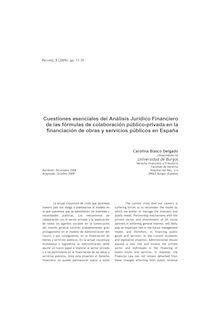 Cuestiones esenciales del análisis jurídico financiero de las fórmulas de colaboración público-provada en la financiación de obras y servicios públicos en España