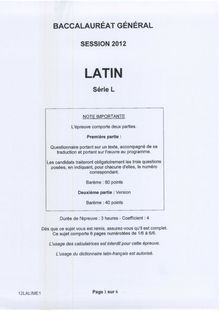 Sujet du bac serie L 2012: Latin-métropole